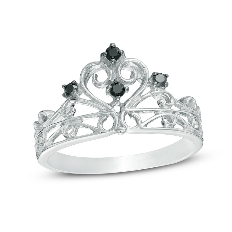 Main Image 1 of 0.09 CT. T.W. Black Diamond Crown Ring in Sterling Silver