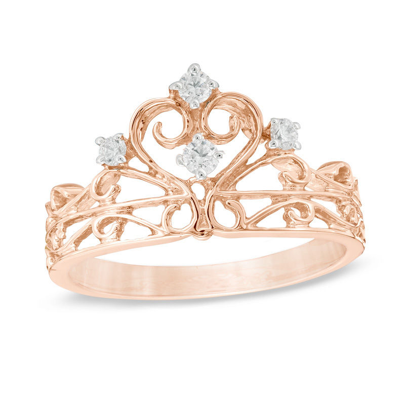 0.09 CT. T.W. Diamond Crown Ring in Sterling Silver with 14K Rose Gold Plate