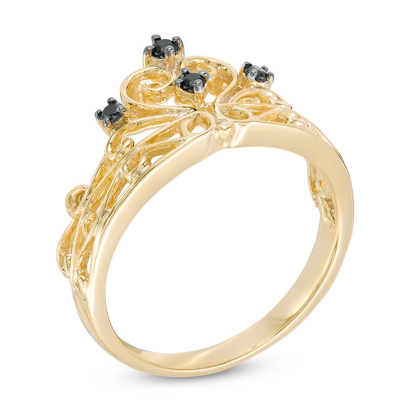 Main Image 2 of 0.09 CT. T.W. Black Diamond Crown Ring in Sterling Silver with 14K Gold Plate