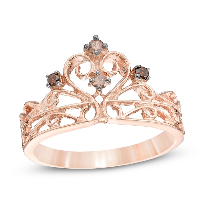 0.09 CT. T.W. Champagne Diamond Crown Ring in Sterling Silver with 14K Rose Gold Plate