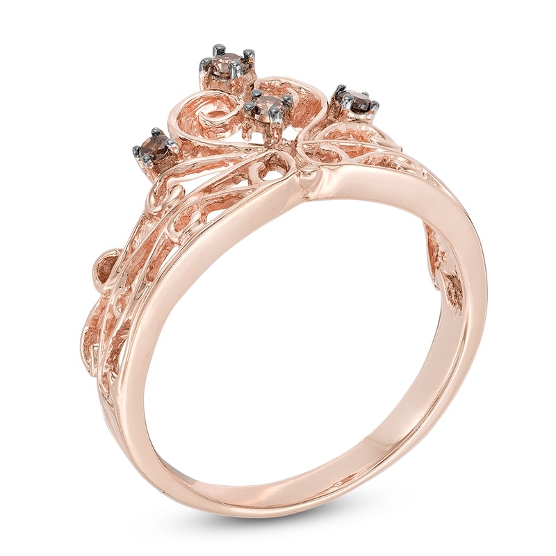Main Image 2 of 0.09 CT. T.W. Champagne Diamond Crown Ring in Sterling Silver with 14K Rose Gold Plate