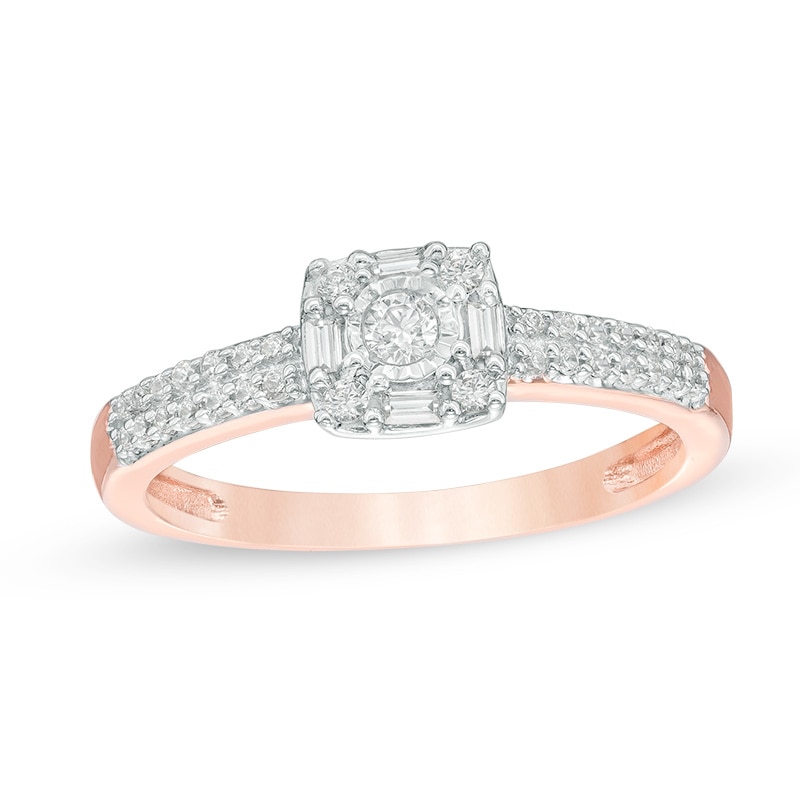 0.23 CT. T.W. Diamond Double Row Promise Ring in 10K Rose Gold
