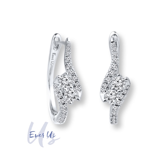 Ever Us™ CT. T.W. Two-Stone Diamond Bypass Hoop Earrings in 14K White Gold