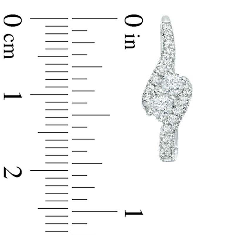 Main Image 2 of Ever Us™ 0.60 CT. T.W. Two-Stone Diamond Bypass Hoop Earrings in 14K White Gold