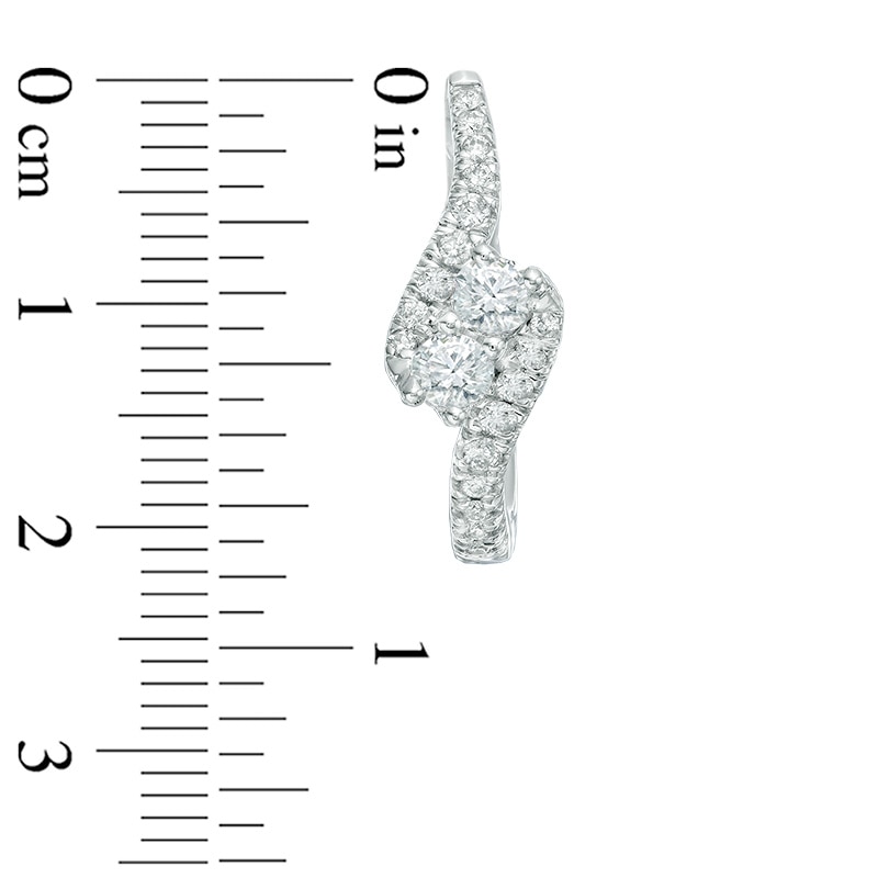 Main Image 2 of Ever Us™ 0.40 CT. T.W. Two-Stone Diamond Swirl Hoop Earrings in 14K White Gold