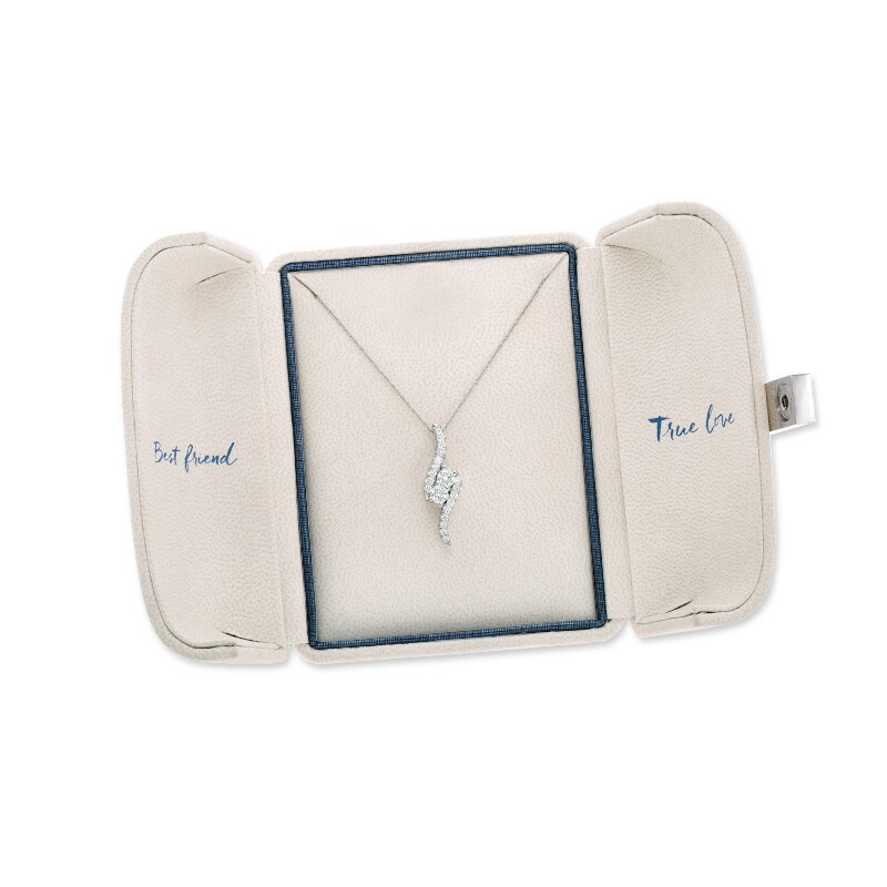 Main Image 3 of Ever Us™ 0.50 CT. T.W. Two-Stone Diamond Bypass Pendant in 14K White Gold - 19"