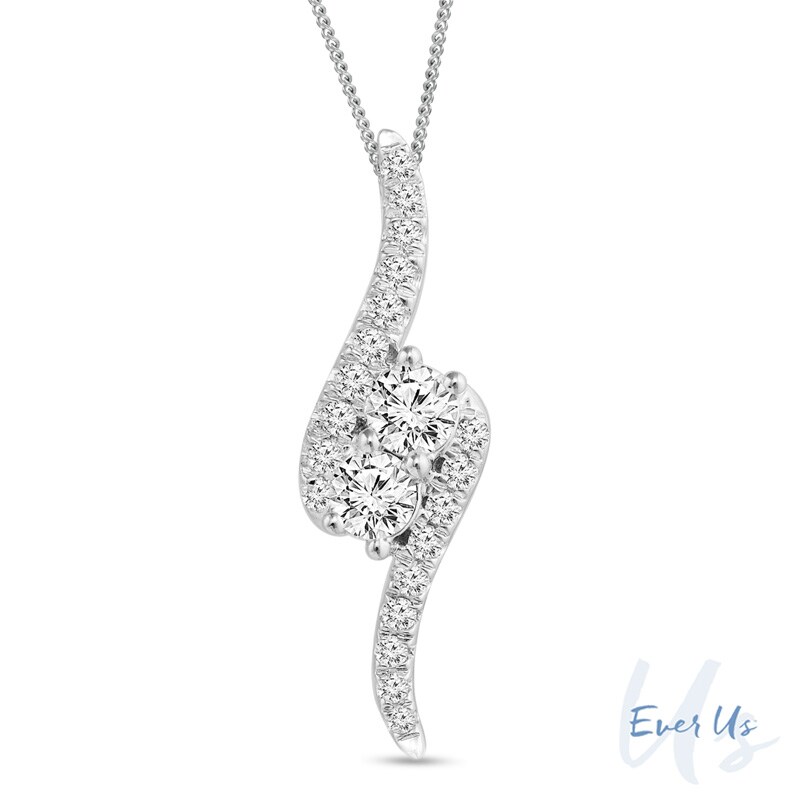 Main Image 1 of Ever Us™ 0.75 CT. T.W. Two-Stone Diamond Bypass Pendant in 14K White Gold - 19"