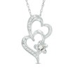 Thumbnail Image 0 of 0.09 CT. T.W. Diamond Tilted Double Heart Flower Pendant in Sterling Silver and 10K Gold