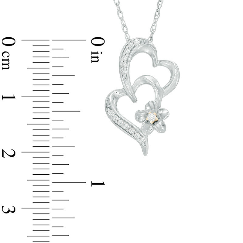 0.09 CT. T.W. Diamond Tilted Double Heart Flower Pendant in Sterling Silver and 10K Gold