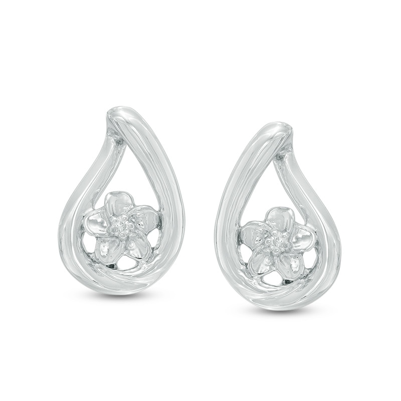 Diamond Accent Flower Teardrop Earrings in Sterling Silver|Peoples Jewellers