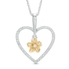 Thumbnail Image 0 of 0.18 CT. T.W. Diamond Heart Frame Flower Pendant in Sterling Silver and 10K Gold