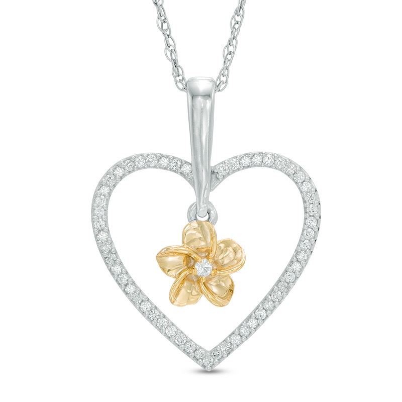0.18 CT. T.W. Diamond Heart Frame Flower Pendant in Sterling Silver and 10K Gold