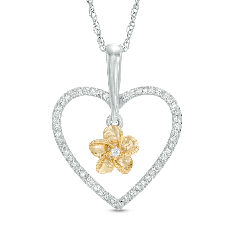 0.18 CT. T.W. Diamond Heart Frame Flower Pendant in Sterling Silver and 10K Gold|Peoples Jewellers