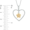 Thumbnail Image 1 of 0.18 CT. T.W. Diamond Heart Frame Flower Pendant in Sterling Silver and 10K Gold