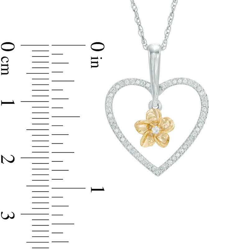0.18 CT. T.W. Diamond Heart Frame Flower Pendant in Sterling Silver and 10K Gold