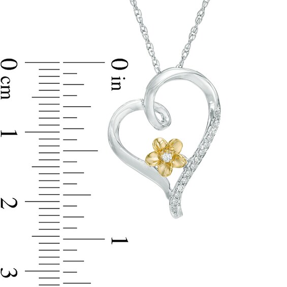 Diamond Accent Tilting Heart Flower Pendant in Sterling Silver and 10K Gold