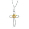 Thumbnail Image 0 of Diamond Accent Looped Cross Flower Pendant in Sterling Silver and 10K Gold