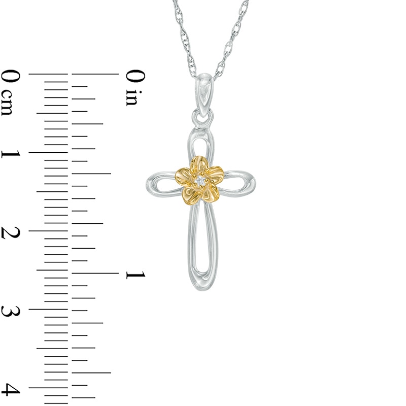 Diamond Accent Looped Cross Flower Pendant in Sterling Silver and 10K Gold
