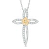 0.23 CT. T.W. Diamond Open Cross Flower Pendant in Sterling Silver and 10K Gold