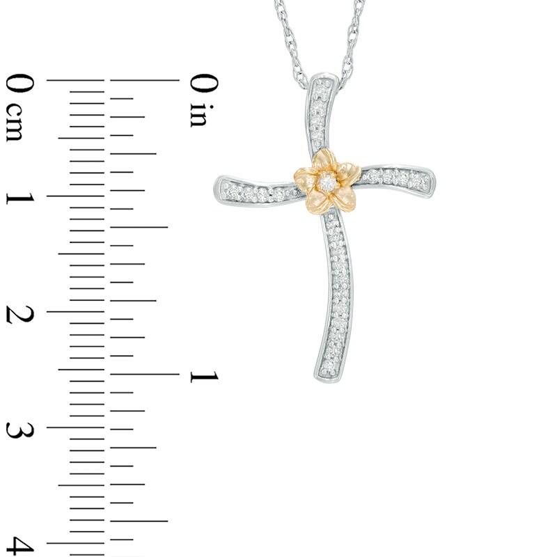 0.15 CT. T.W. Diamond Curved Cross Flower Pendant in Sterling Silver and 10K Gold