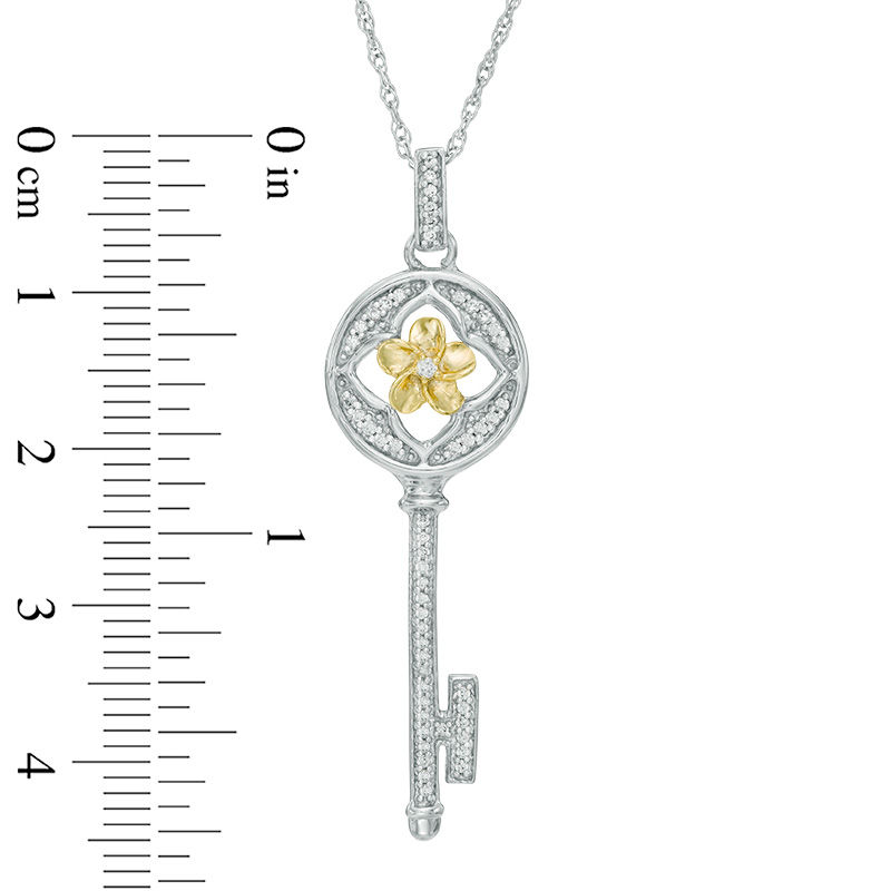 0.18 CT. T.W. Diamond Key Flower Pendant in Sterling Silver and 10K Gold