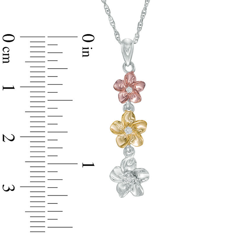 Main Image 2 of Diamond Accent Flower Triple Drop Pendant in Sterling Silver and 10K Two-Tone Gold