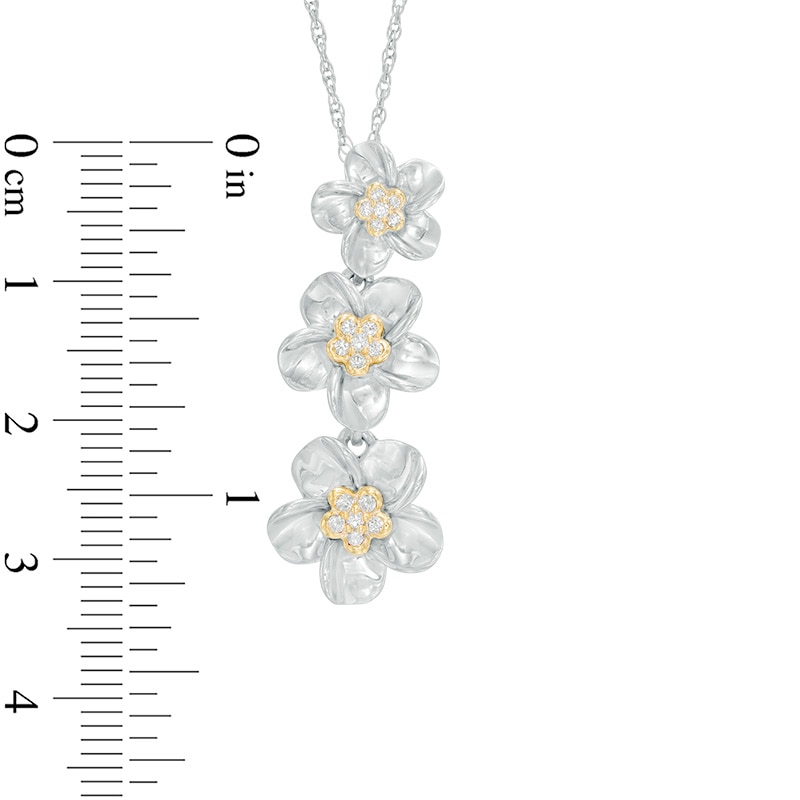 0.11 CT. T.W. Diamond Triple Pinwheel Flower Swirl Drop Pendant in Sterling Silver and 10K Gold