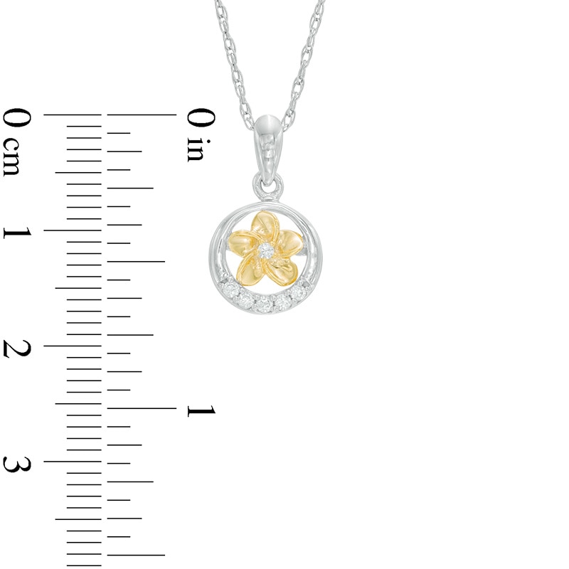 Diamond Accent Circle Frame Flower Pendant in Sterling Silver and 10K Gold