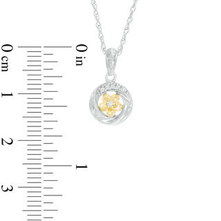 Diamond Accent Twisting Circle Frame Flower Pendant in Sterling Silver and 10K Gold