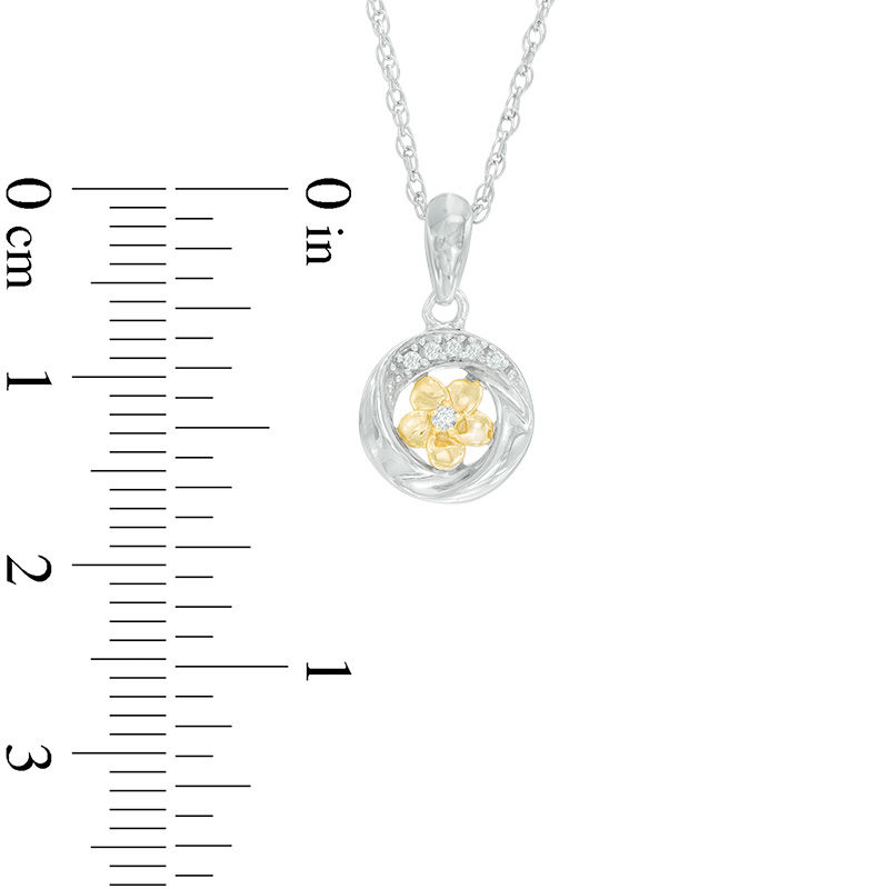 Diamond Accent Twisting Circle Frame Flower Pendant in Sterling Silver and 10K Gold
