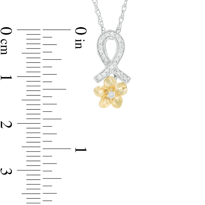 Diamond Accent Ribbon Flower Pendant in Sterling Silver and 10K Gold