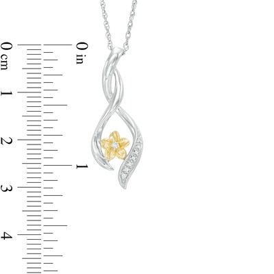 Diamond Accent Twist Ribbon Flower Pendant in Sterling Silver and 10K Gold