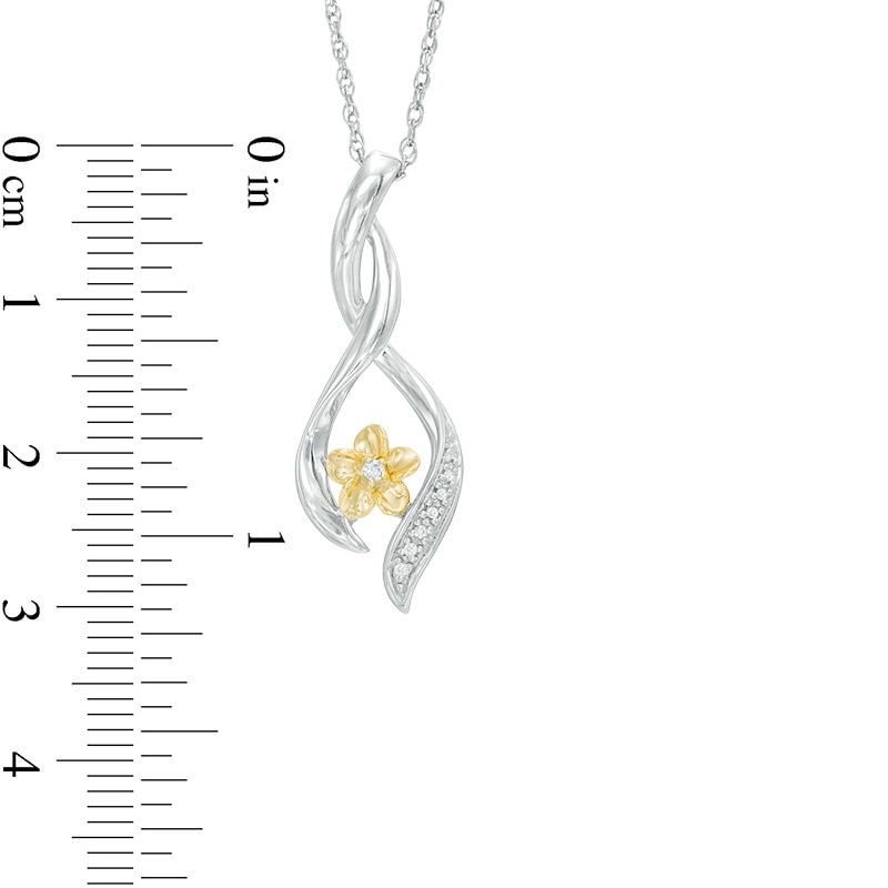 Diamond Accent Twist Ribbon Flower Pendant in Sterling Silver and 10K Gold