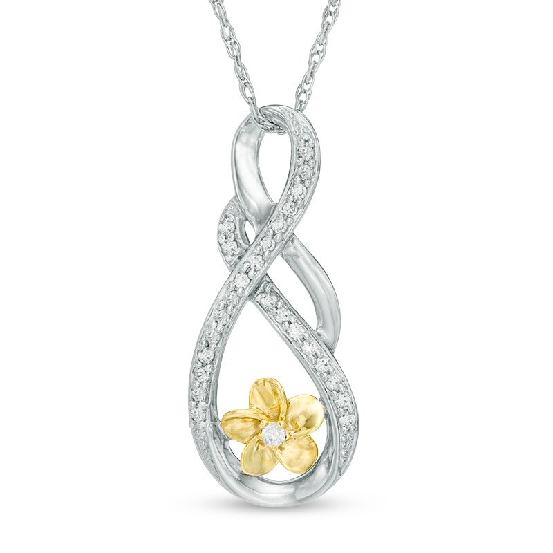 0.15 CT. T.W. Diamond Double Ribbon Flower Pendant in Sterling Silver and 10K Gold