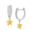 Thumbnail Image 0 of 0.15 CT. T.W. Diamond Flower Hoop Earrings in Sterling Silver and 10K Gold