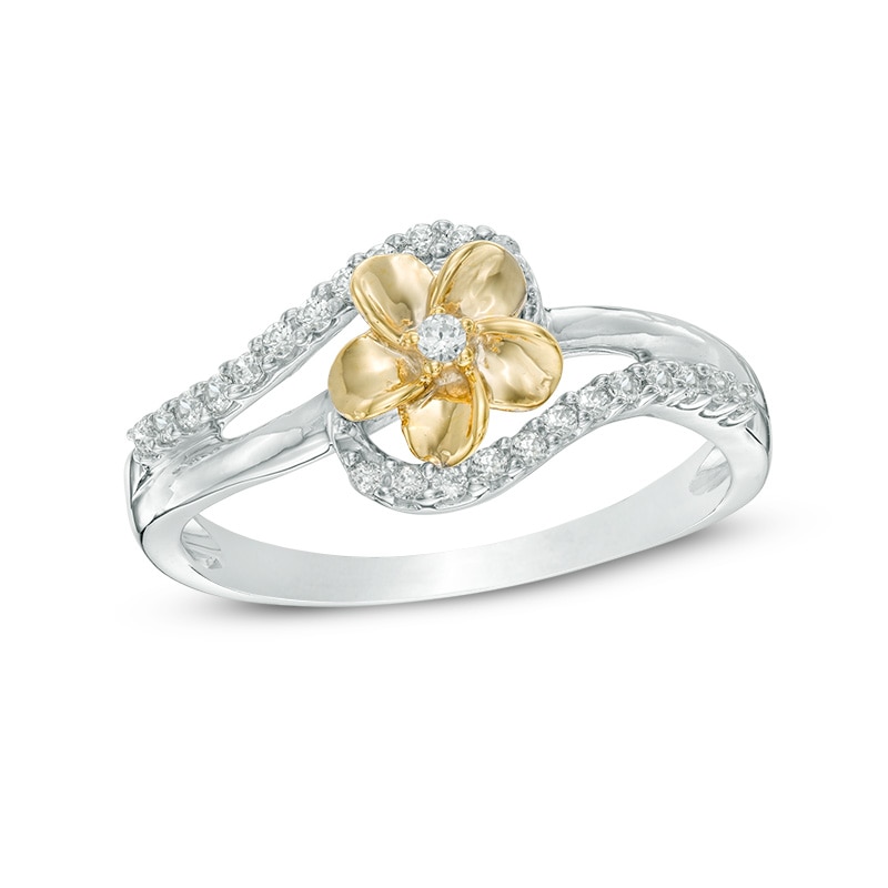0.15 CT. T.W. Diamond Flower Bypass Ring in Sterling Silver and 10K Gold