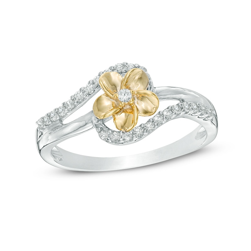 0.15 CT. T.W. Diamond Flower Bypass Ring in Sterling Silver and 10K Gold|Peoples Jewellers