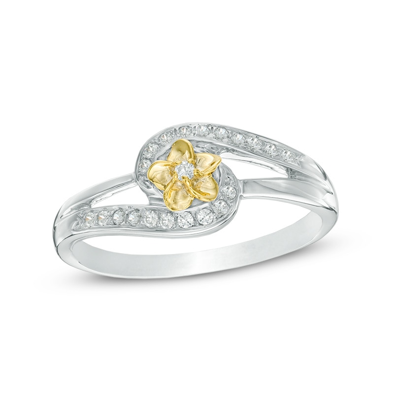 0.11 CT. T.W. Diamond Flower Split Shank Bypass Ring in Sterling Silver and 10K Gold