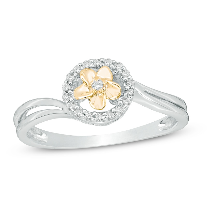 0.09 CT. T.W. Diamond Frame Flower Bypass Ring in Sterling Silver and 10K Gold