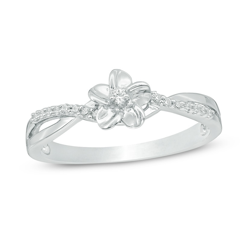 Diamond Accent Flower Crossover Ring in Sterling Silver