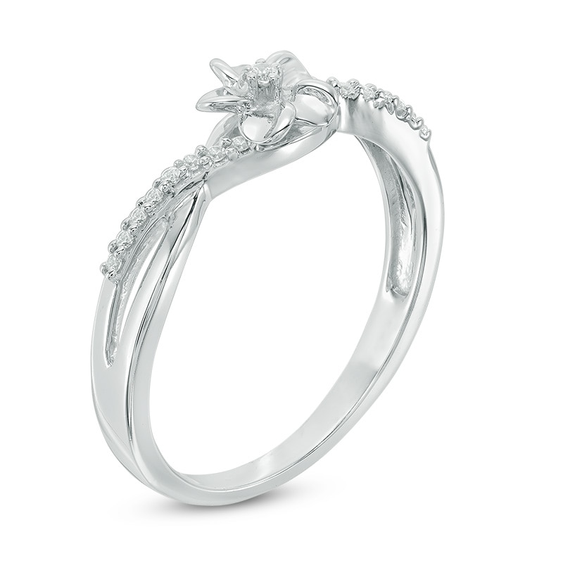 Diamond Accent Flower Crossover Ring in Sterling Silver