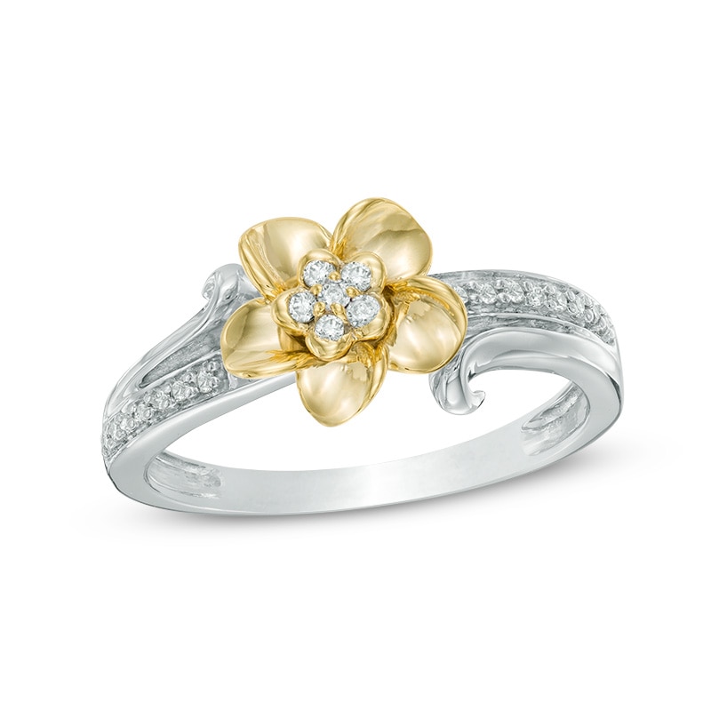 0.11 CT. T.W. Diamond Flower Ring in Sterling Silver and 10K Gold