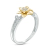 Thumbnail Image 1 of 0.11 CT. T.W. Diamond Flower Ring in Sterling Silver and 10K Gold