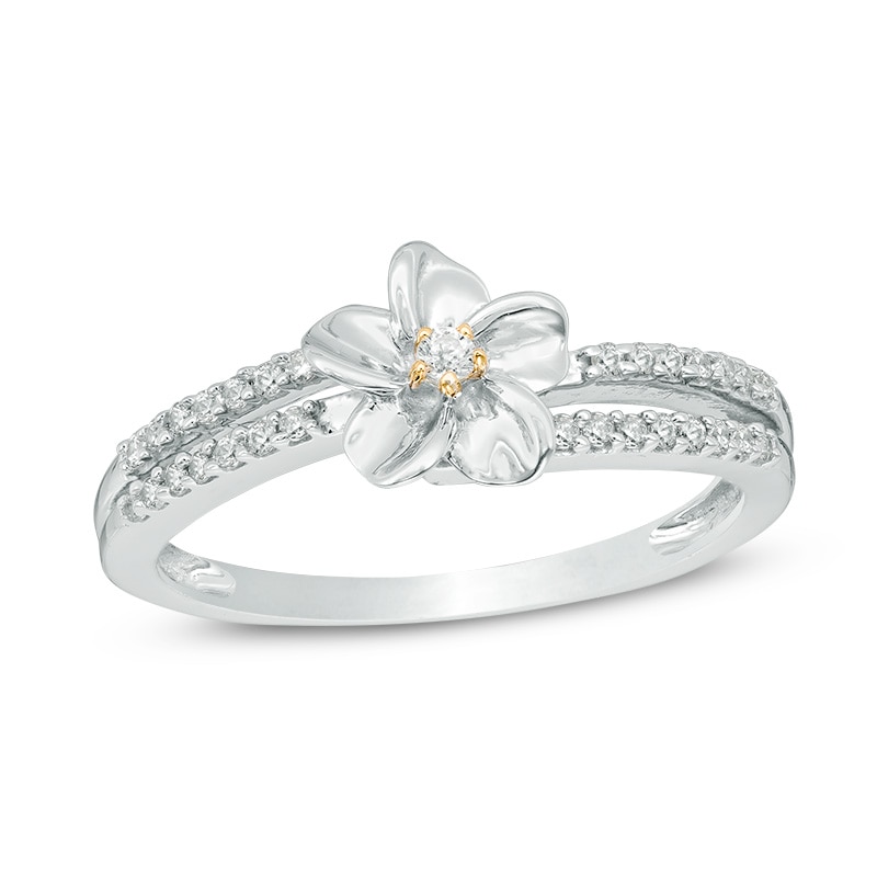 0.18 CT. T.W. Diamond Flower Split Shank Bypass Ring in Sterling Silver and 10K Gold