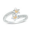 Thumbnail Image 0 of 0.15 CT. T.W. Diamond Flower Bypass Ring in Sterling Silver and 10K Gold
