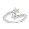 Thumbnail Image 1 of 0.15 CT. T.W. Diamond Flower Bypass Ring in Sterling Silver and 10K Gold