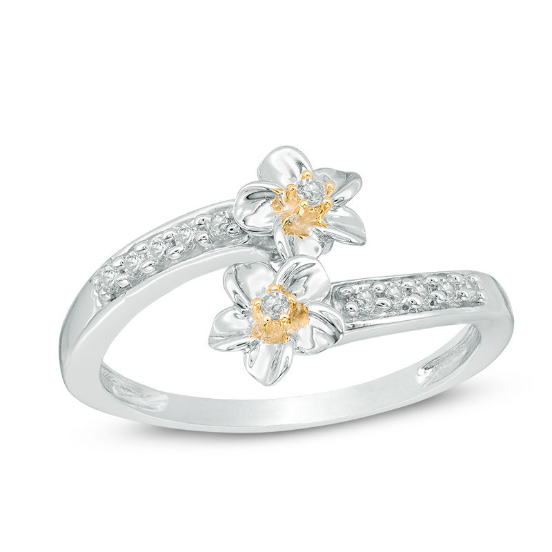 0.15 CT. T.W. Diamond Flower Bypass Ring in Sterling Silver and 10K Gold|Peoples Jewellers