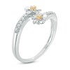 Thumbnail Image 2 of 0.15 CT. T.W. Diamond Flower Bypass Ring in Sterling Silver and 10K Gold