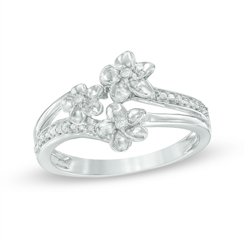 Diamond Accent Flower Split Shank Ring in Sterling Silver|Peoples Jewellers