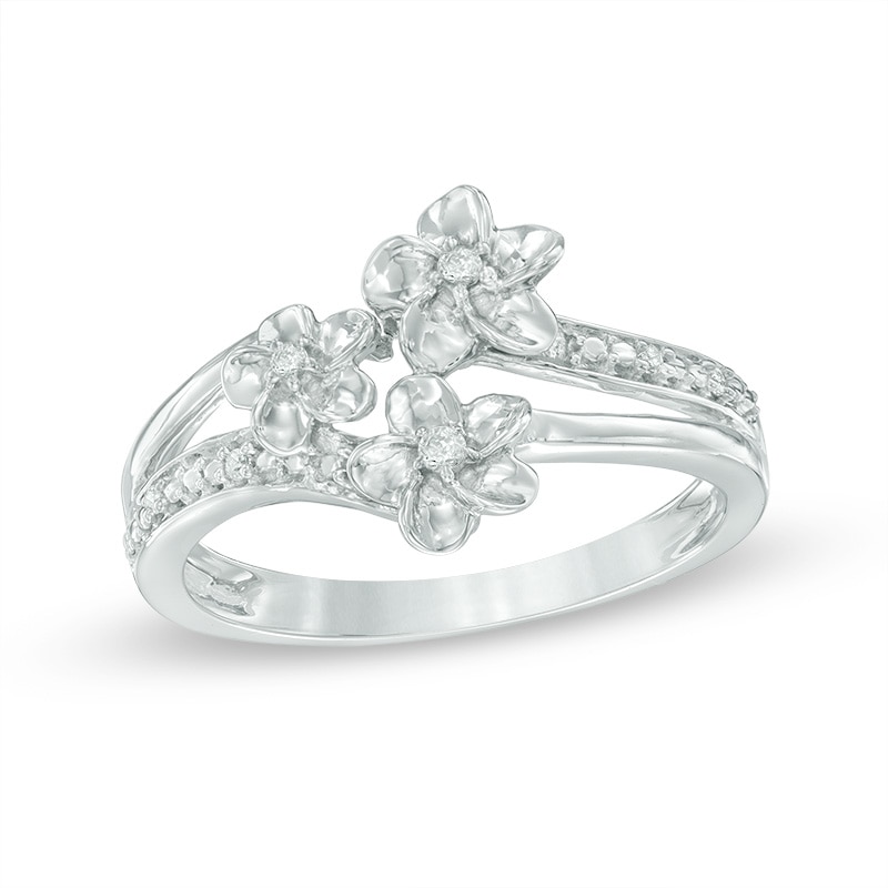 Diamond Accent Flower Split Shank Ring in Sterling Silver